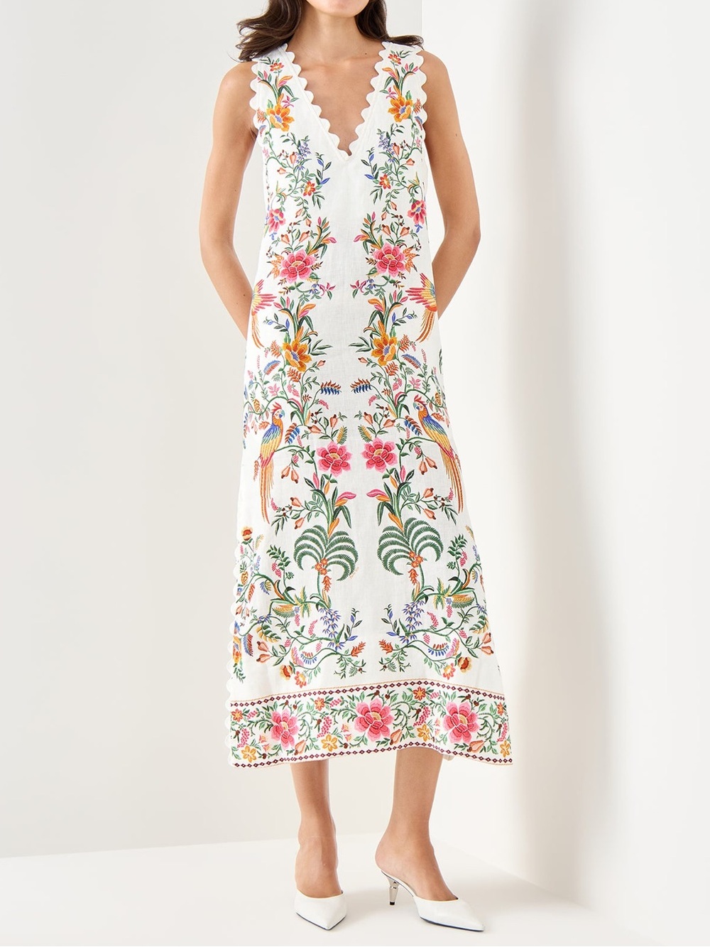 FARM Rio Delicate Forest White Maxi Dress XXS Linen NWT